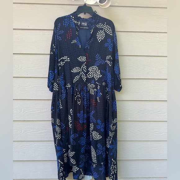 Mii Silk Blue and White Long Sleeve Sundress - Picture 6 of 12
